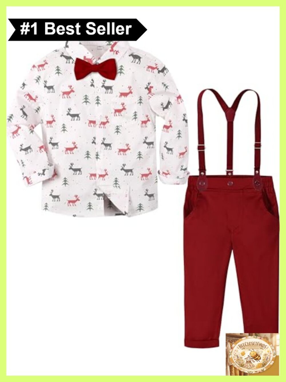 Toddler Boy Suit Dress Suspender Outfit with Bowtie